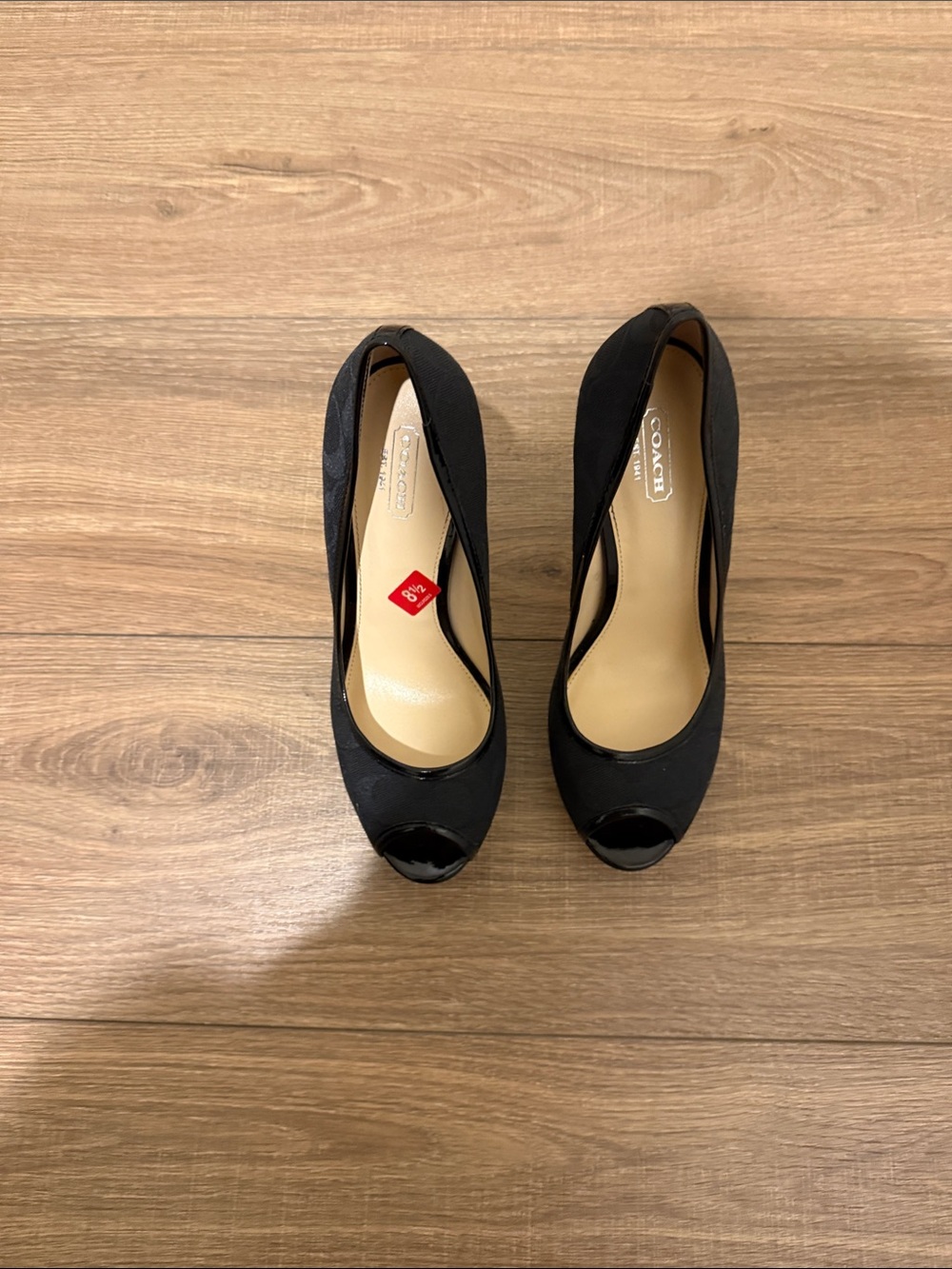 Coach Black Peep-Toe Heels with Patent Trim